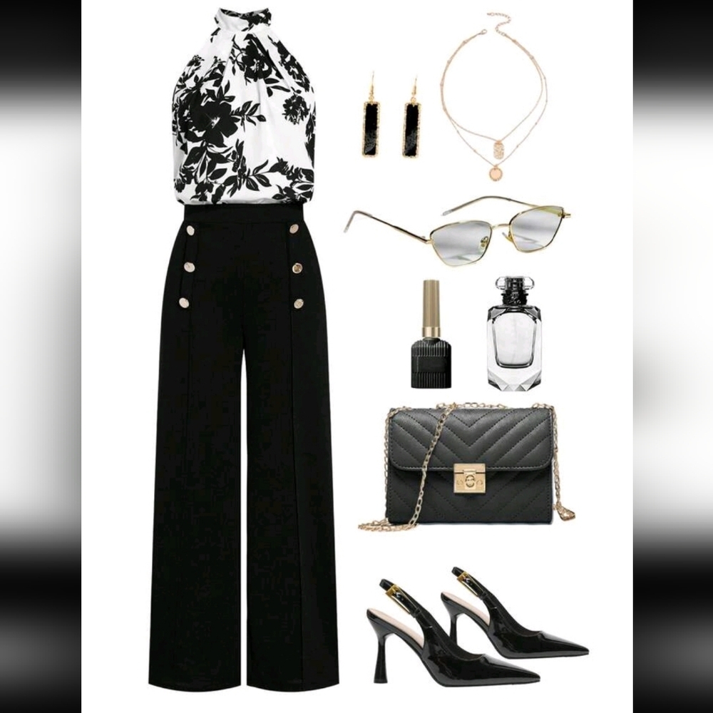 SALE ** BRAND NEW ** Elegant Black and White Floral 2 PC